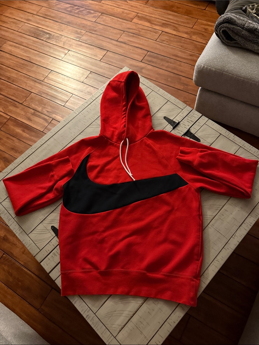 Nike Red Hoodie with Large Black Swoosh